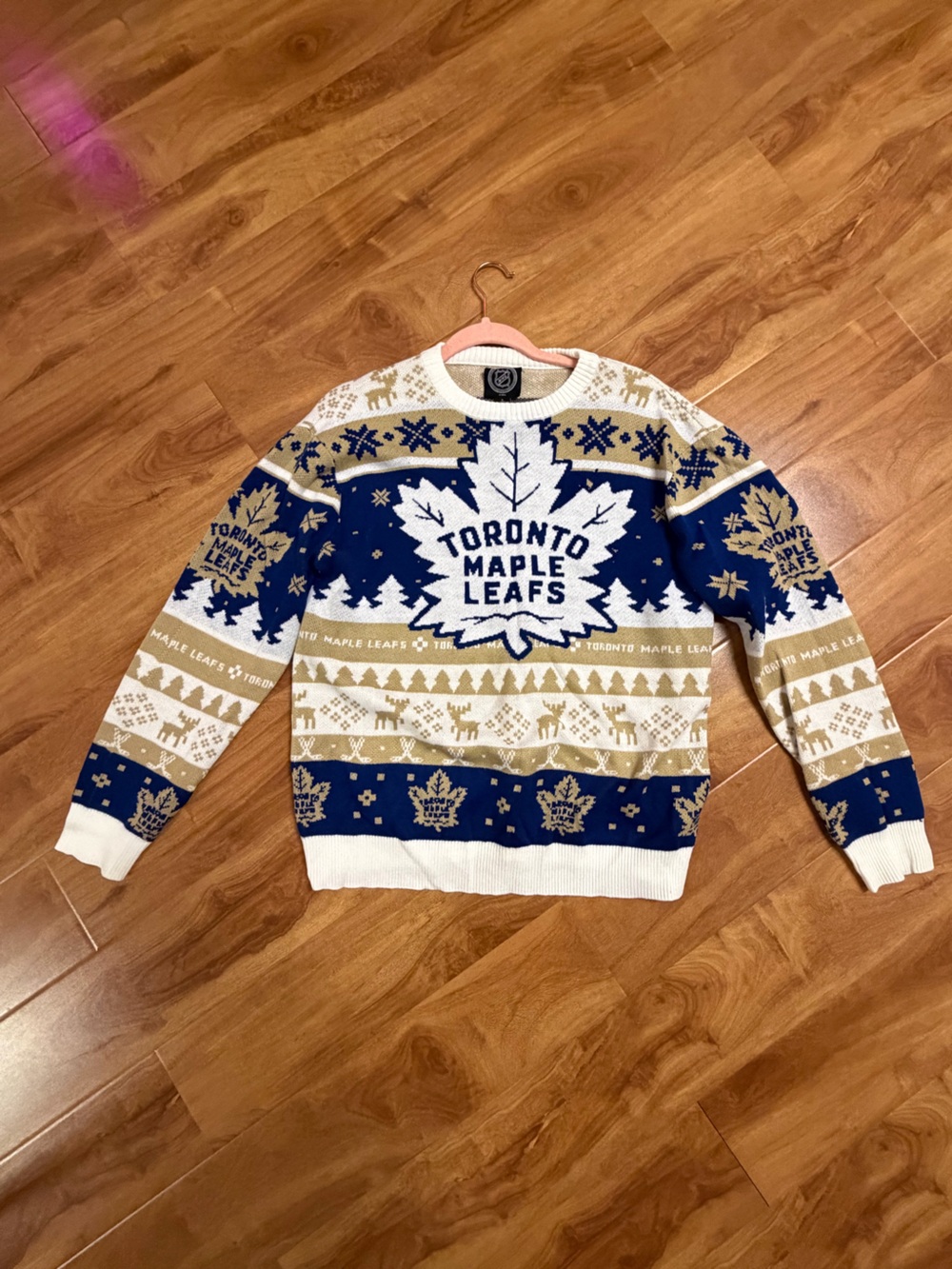 NHL Toronto Maple Leafs Blue, White & Gold Fair Isle Crewneck Sweater